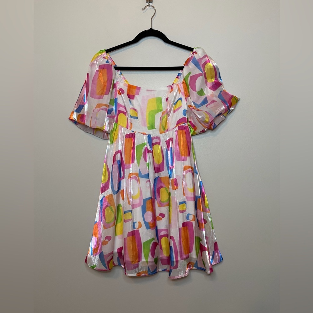 Peach Love Abstract Puff Sleeve Mini Dress Size S
